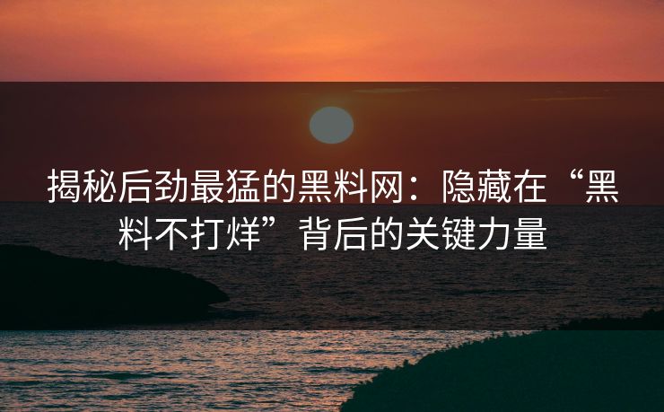 揭秘后劲最猛的黑料网：隐藏在“黑料不打烊”背后的关键力量