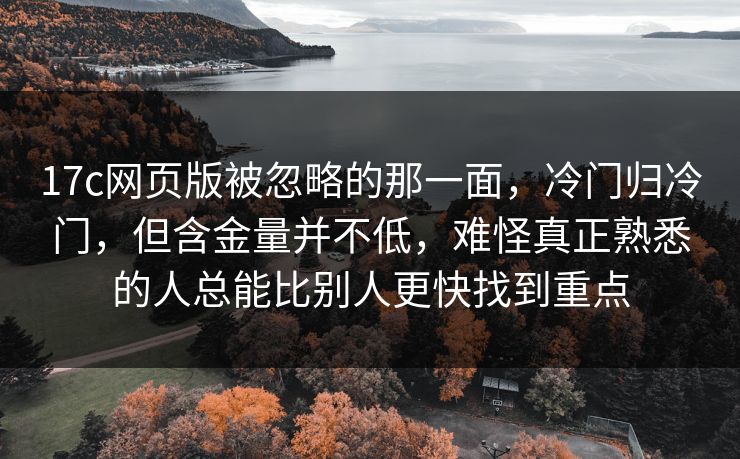 17c网页版被忽略的那一面，冷门归冷门，但含金量并不低，难怪真正熟悉的人总能比别人更快找到重点